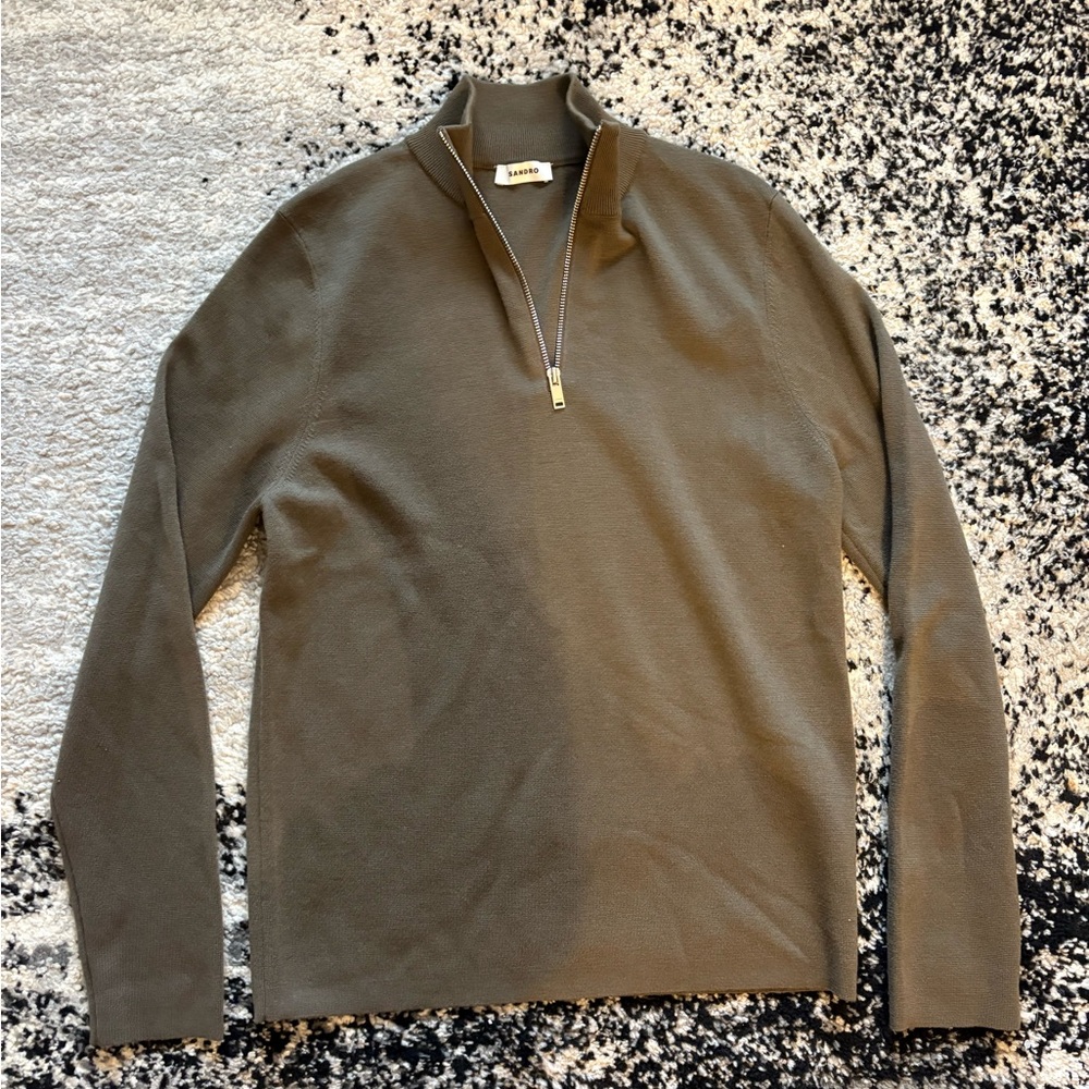 Sandro Men's Brown Wool Zip-Up Sweater